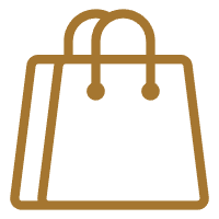 Minimalist brown line-drawn shopping bag icon at Oroshi Sushi Omakase, a Japanese Restaurant in Philadelphia