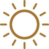 Minimalist brown sun icon with circle and radiating rays at Oroshi Sushi Omakase, a Japanese Restaurant in Philadelphia