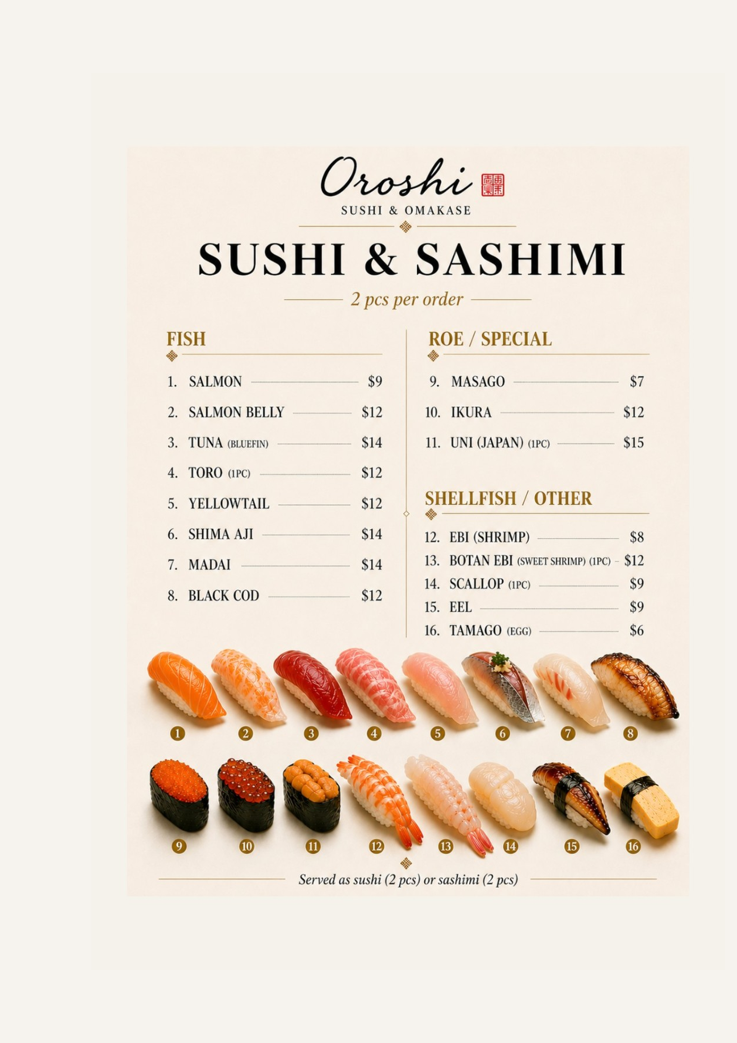 Restaurant menu 1, detailed description provided below