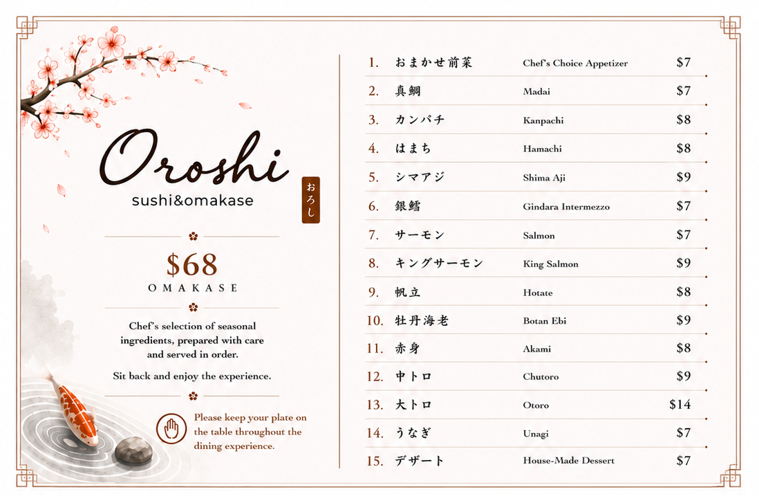 Restaurant omakase menu 1, detailed description provided below