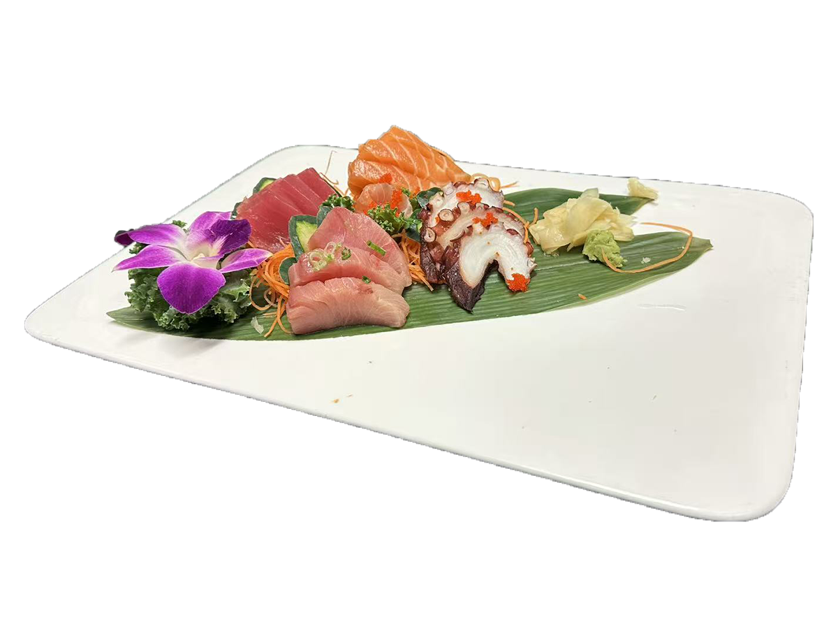 Osaka-Japanese & Chinese-Restaurant-Sashimi-Platter-Cornelius Platter of assorted sashimi with an orchid garnish at Osaka Japanese & Chinese,a Japanese & Chinese Restaurant in Cornelius