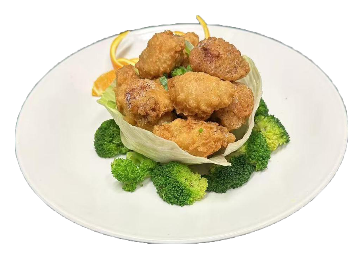 Osaka-Japanese & Chinese-Restaurant-Fried-Chicken-Bites-Cornelius Fried chicken bites served with broccoli and orange slices at Osaka Japanese & Chinese,a Japanese & Chinese Restaurant in Cornelius