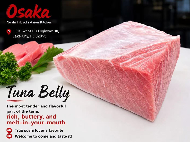 Premium tuna belly sashimi cut, described as buttery and melt-in-your-mouth texture at Osaka Sushi Hibachi Asian Kitchen, a Asian Restaurant in Lake City