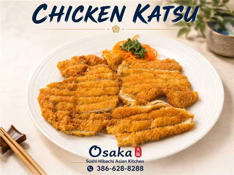 Crispy breaded chicken katsu cutlets served with shredded carrot garnish at Osaka Sushi Hibachi Asian Kitchen, a Asian Restaurant in Lake City