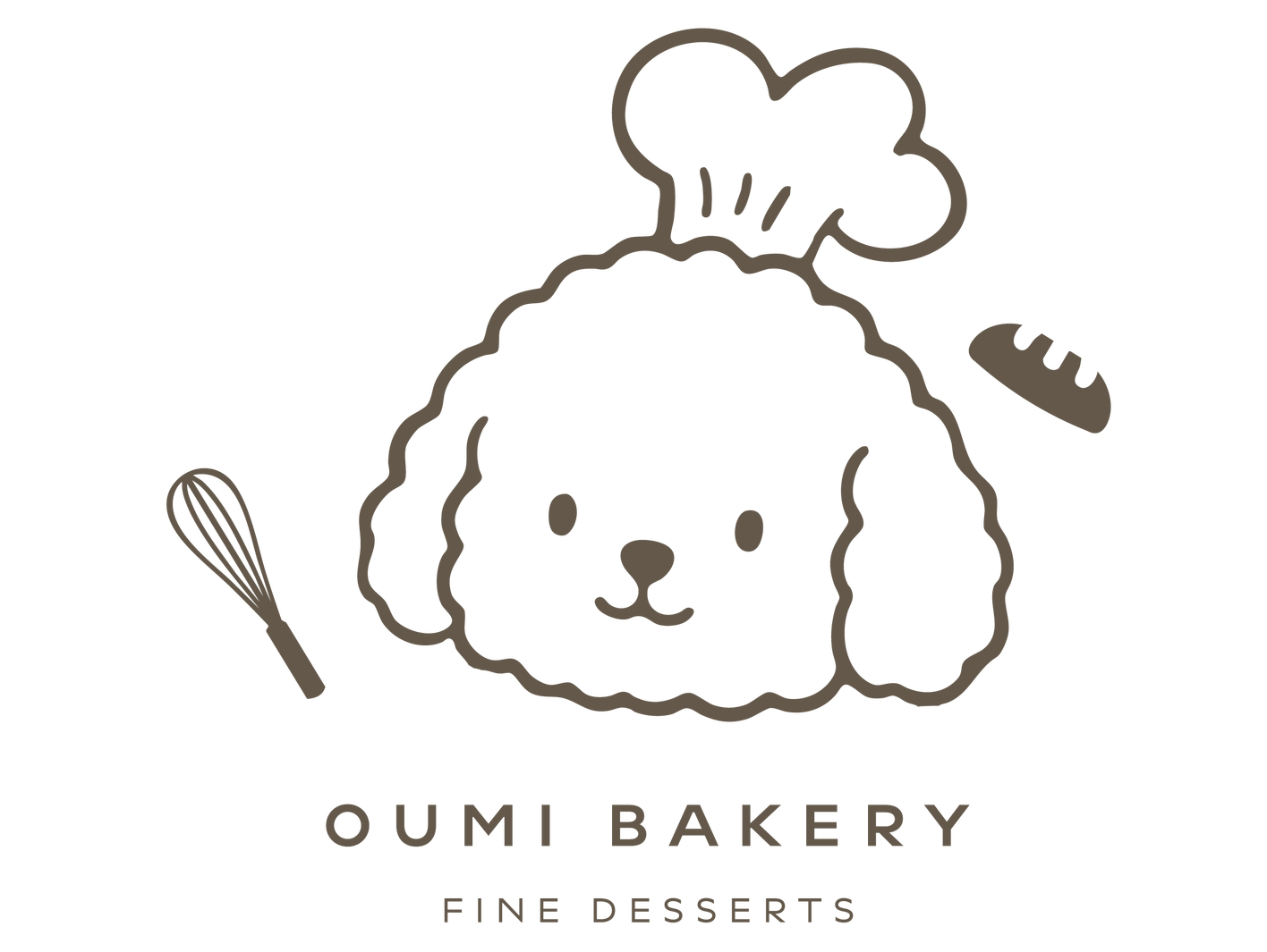 Puppy chef bakery logo design at OUMI BAKERY, a Fine Dessert Bakery in Nashville