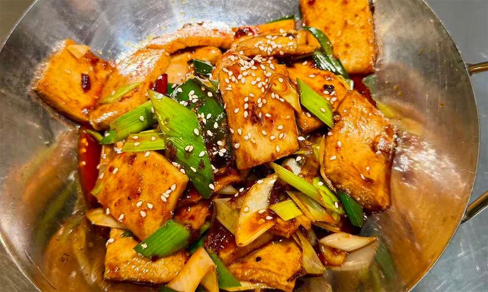 Pacific-Eatery-Chinese-Restaurant-Dry-Pot-Thousand-Layer-Tofu-Kenny-Rd-Columbus Crispy tofu with green onions and sesame, spicy and tasty at Pacific Eatery Restaurant in Kenny Rd, Columbus