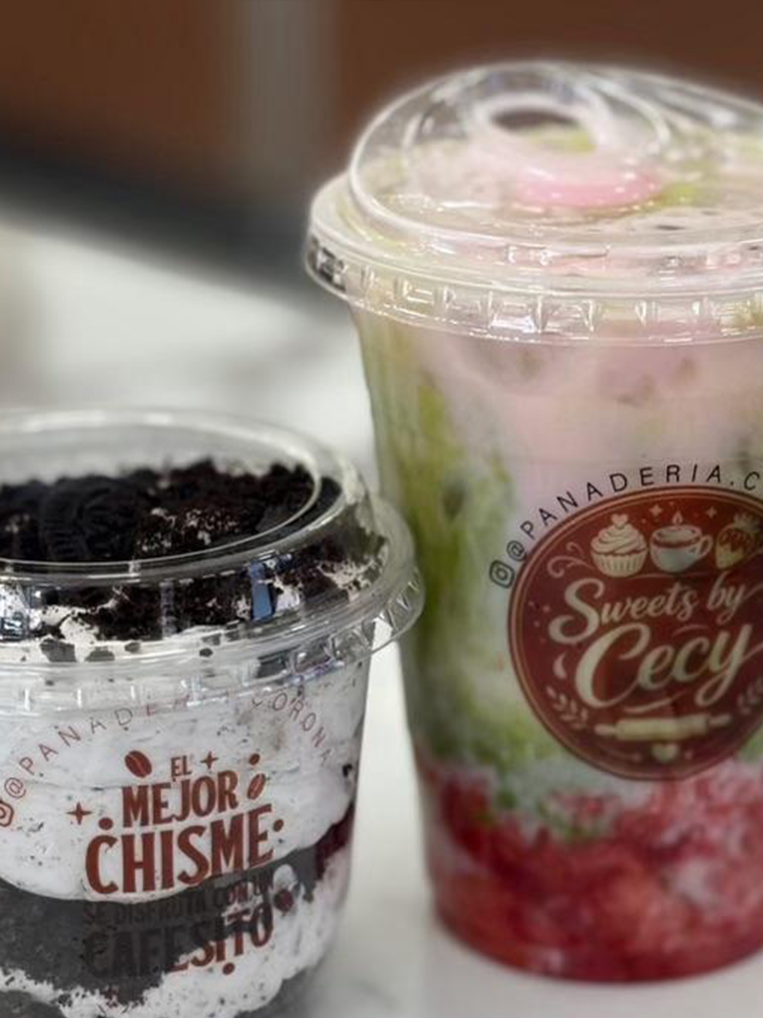 Oreo Dessert Cup and Matcha Strawberry Latte at Panadería Corona, a Mexican Style Restaurant in Houston