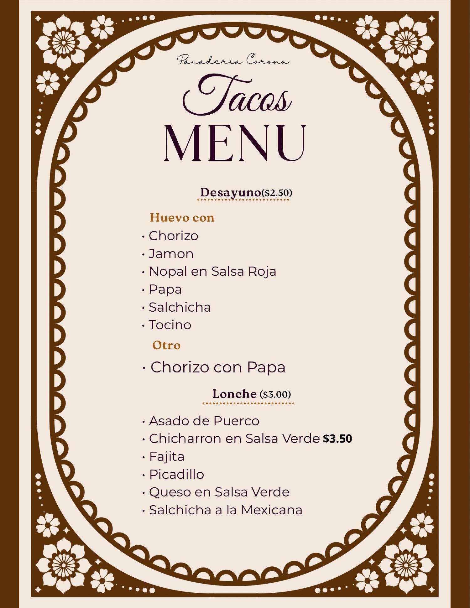 Restaurant menu 1, detailed description provided below