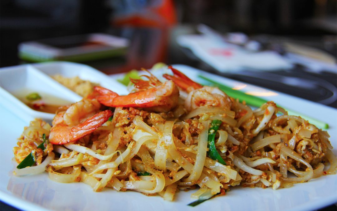 Fried noodles with shrimps at Panda Asian Fusion in Freehold