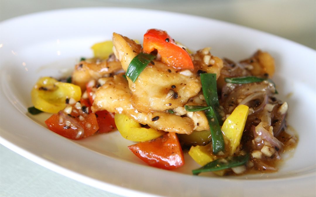 Stir-fried pork with chili peppers at Panda Asian Fusion in Freehold