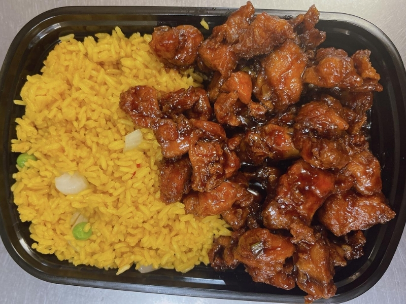 General Tso's chicken combo with fried rice at Panda Hibachi, a Chinese Restaurant in Duncan