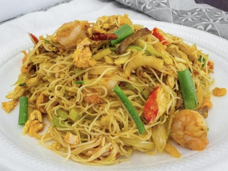 Singapore-style noodles with shrimp and vegetables at Panda Hibachi, a Chinese Restaurant in Duncan