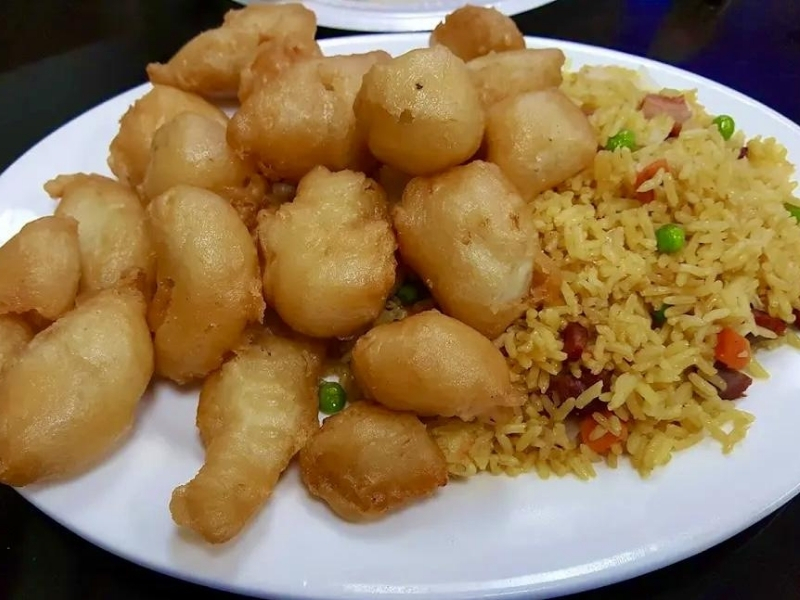 Sweet and sour chicken combo with fried rice at Panda Hibachi, a Chinese Restaurant in Duncan