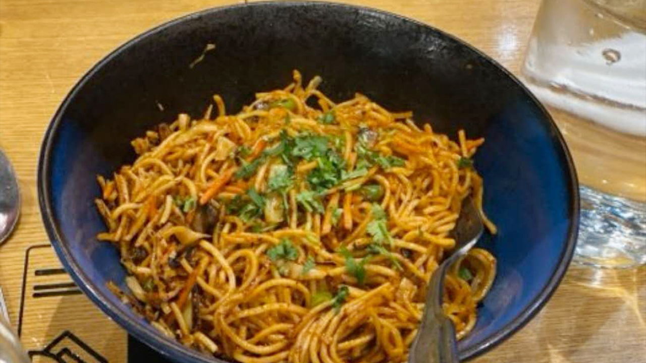 Schezwan noodles from Pangat, an Indian cuisine restaurant in Brooklyn
