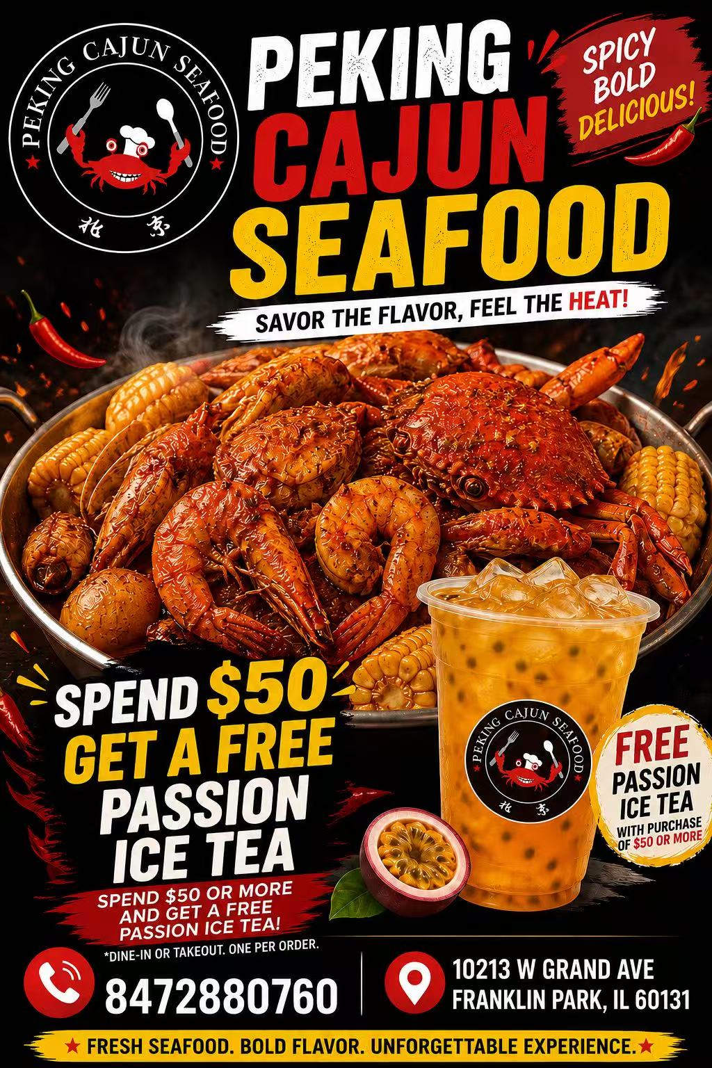 Peking Cajun Seafood: Free Passion Ice Tea with $50+ Purchase Peking Cajun Seafood: Free Passion Ice Tea with $50+ Purchase