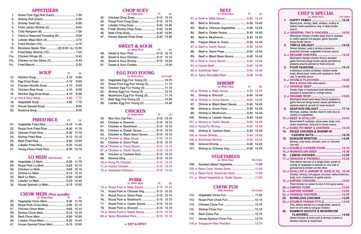PEKING GARDEN  Chinese Restaurant Menu Page 2