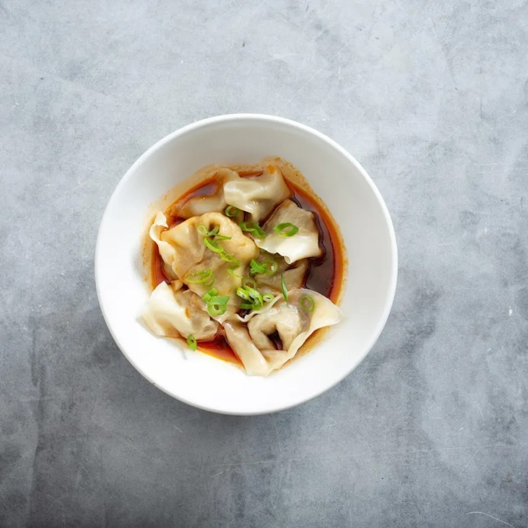 Peony-Chinese-Kitchen-Modern-American-Chinese-Restaurant-Chicken-Wonton-in-Famous-Szechuan-Sauce-Laguna-Beach Chicken Wonton in Famous Szechuan Sauce at Peony Chinese Kitchen,a Modern American Chinese Restaurant in Laguna Beach