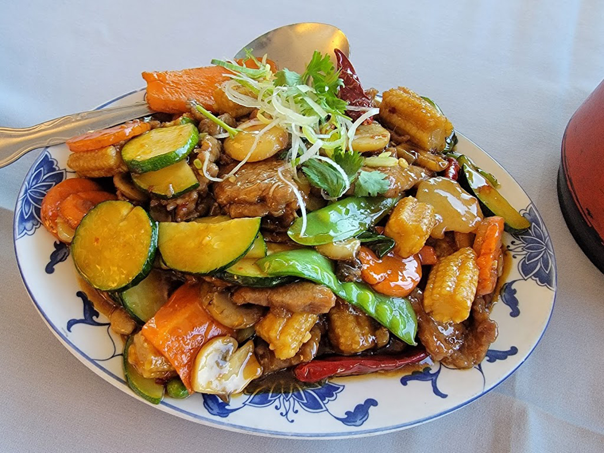 Mixed Veggie & Meat Stir - Fry Colorful veggies and meat in rich sauce at Peter Chu's Skyroom, a Chinese restaurant in Redding