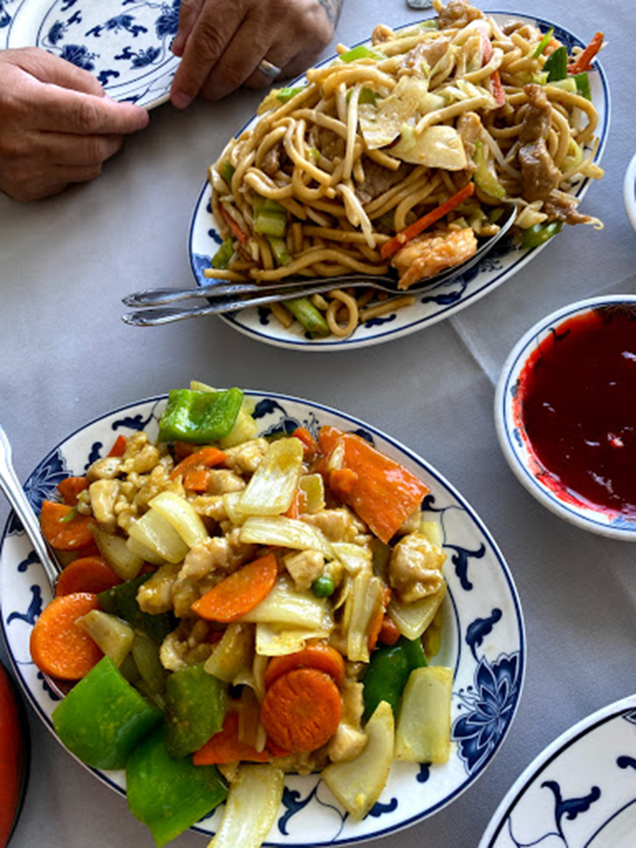 Noodle & Veggie Stir - Fry Set Noodles and veggie stir - fry dishesat Peter Chu's Skyroom, a Chinese restaurant in Redding 