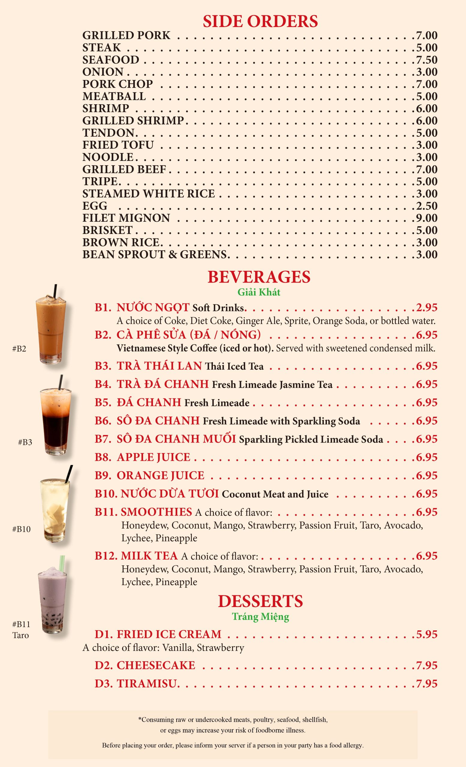 Restaurant menu 8, detailed description provided below