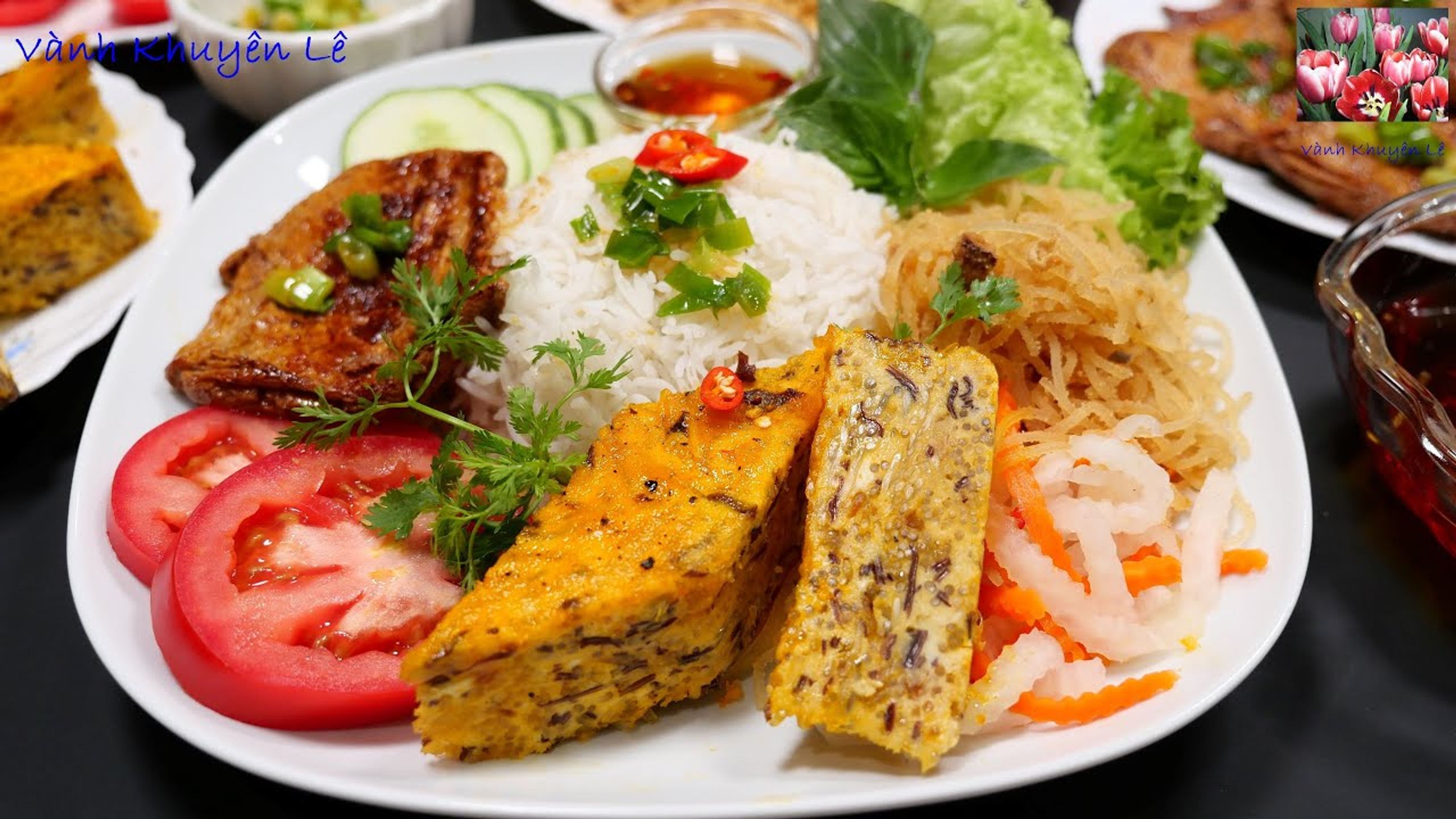 Broken Rice with Grilled Pork and Steamed Egg Meatloaf at Pho & Banh Mi Saigonese, Vietnamese Restaurant in Wheaton