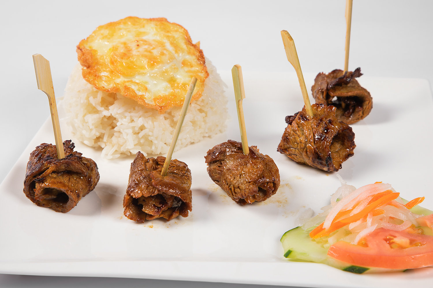 Grilled Beef Skewer Rice Plate at Pho Fans, Vietnamese Restaurant in Smithtown