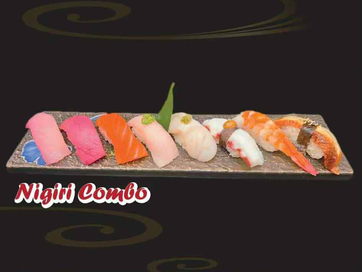 Pho-House-Asian-Fusion-Restaurant-Nigiri-Combo-Carmichael A fresh assortment of various nigiri sushi on a platter at Pho House, a Asian Fusion Restaurant in Carmichael