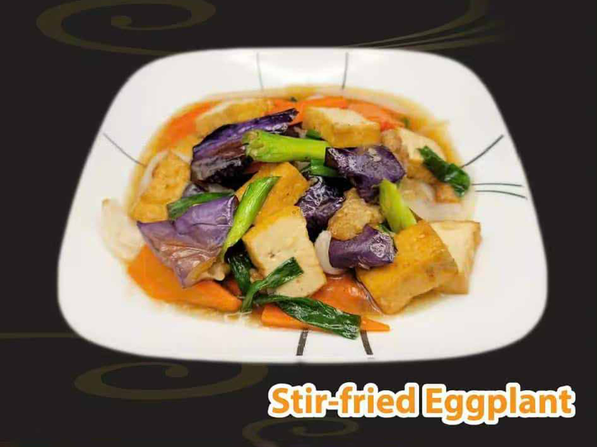 Pho-House-Asian-Fusion-Restaurant-Stir-fried-Eggplant-Carmichael Stir-fried eggplant with tofu and mixed vegetables at Pho House, a Asian Fusion Restaurant in Carmichael