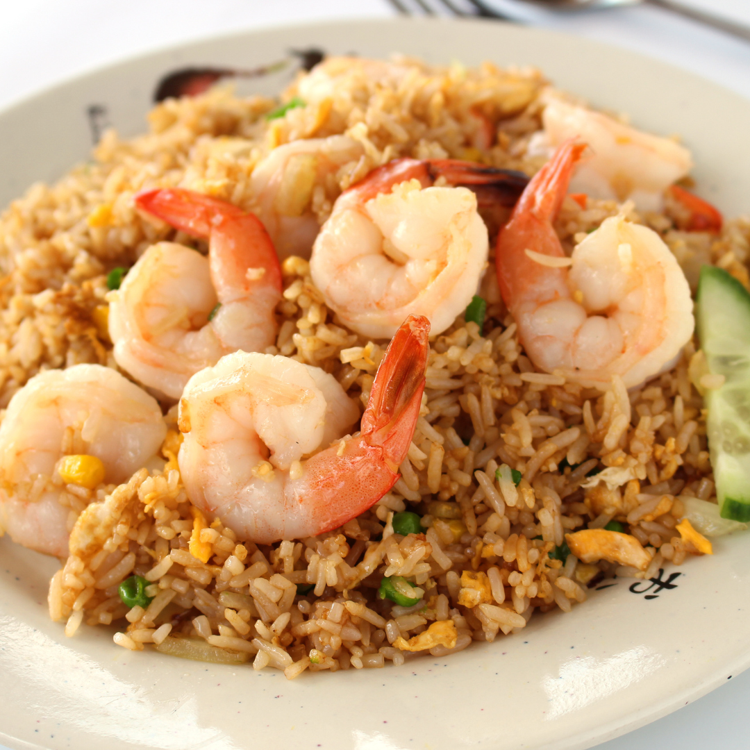 Pho-Plus-1-Vietnamese-restaurant-Shrimp-Fried-Rice-Oklahoma-City Shrimp Fried Rice - Fried rice with large shrimp, peas, and eggs at Pho Plus 1, a Vietnamese restaurant in Oklahoma City