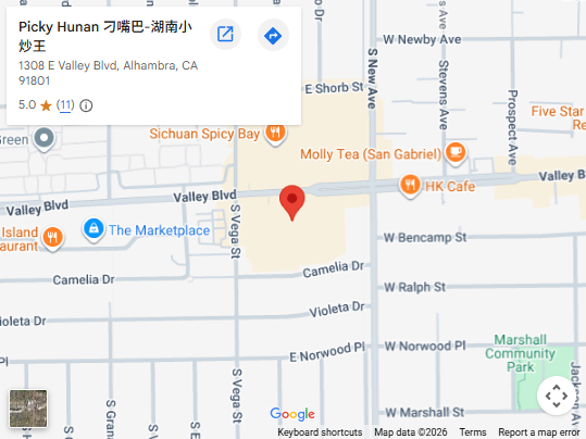 Location, 1308 E Valley Blvd, Alhambra, CA 91801