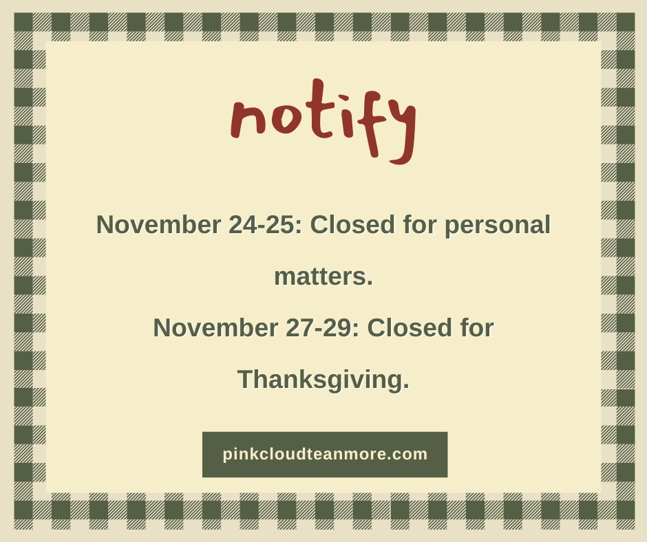Thanksgiving closure notice with green plaid border: 