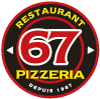 Circular restaurant logo with number 67 and yellow text branding at Pizzeria 67, a Pizza Restaurant in Grand-Mère