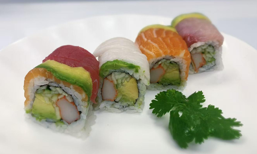 Colorful sushi roll with various fresh fishes at Poke 46, a Japanese Restaurant in Pine Brook