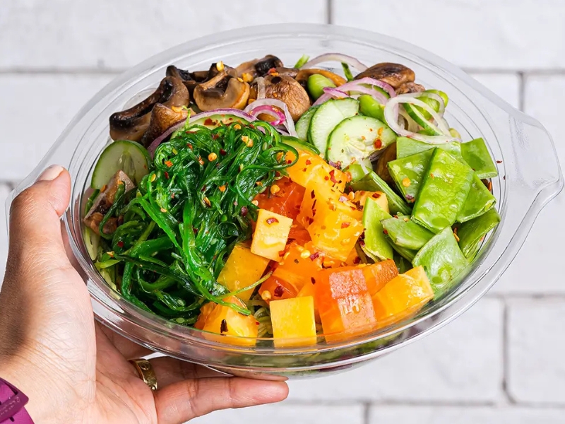 Veggie poke bowl with seaweed, mushrooms, and cucumbers at Poke Bowl, an Hawaiian Restaurant in Algonquin