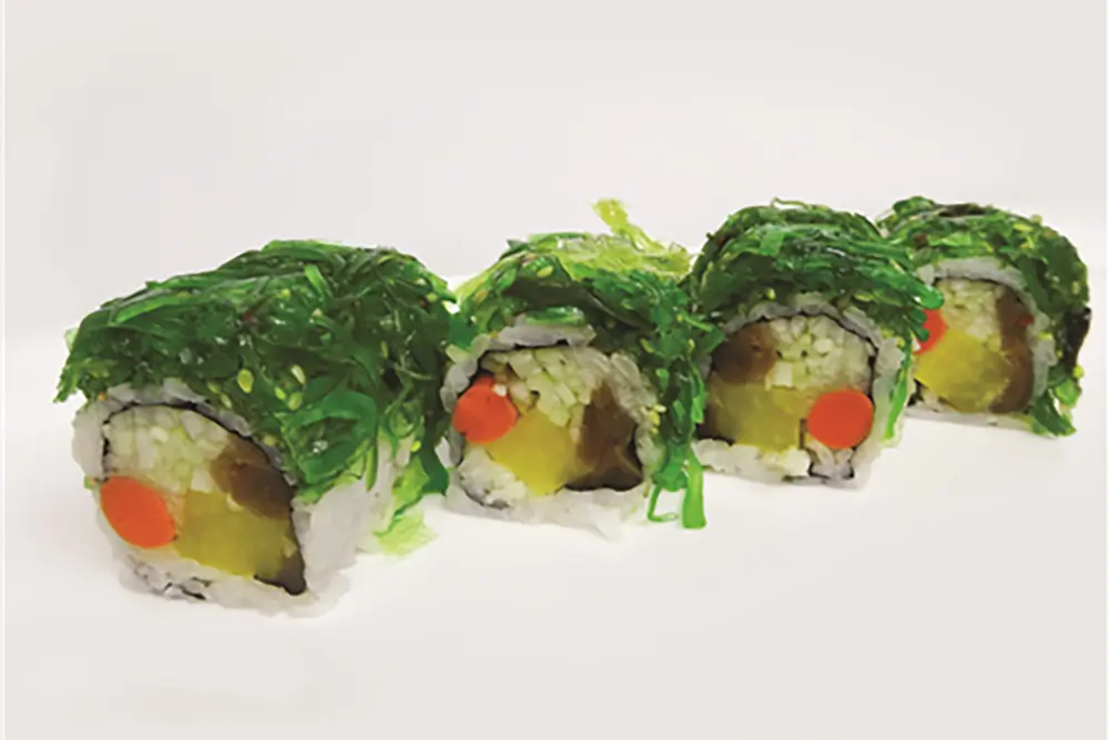 Seaweed covered vegetable sushi roll at Poke Fresh, a Poke bar in Houston