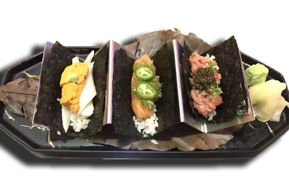 Three varieties of fresh seaweed hand rolls at Poke Fresh, a Poke bar in Houston