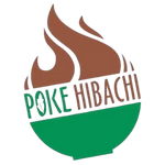 Logo of Poke Hibachi with a flame and bowl design