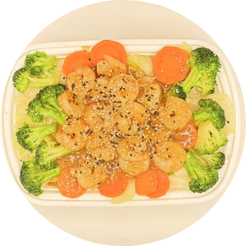 Bowl with grilled shrimp, veggies, sesame seeds at Poke Hibachi, a Japanese Restaurant in West Lafayette