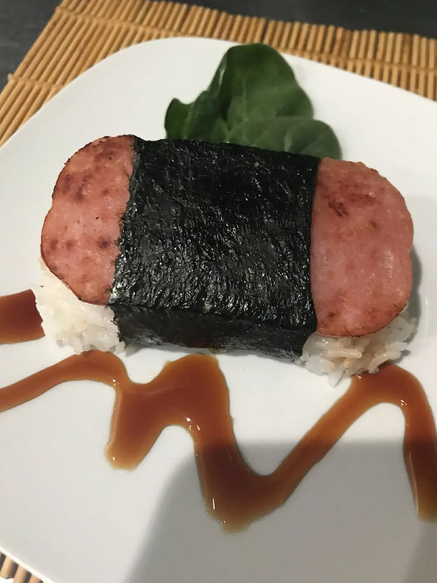 Spam Musubi with Sauce at Poke Kitchen，a Poke Bowl and Sushi Restaurant in San Leandro