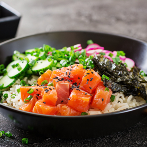 Truffle Salmon Bowl at Poke Poki, Poke Bowl Restaurant in Missouri City