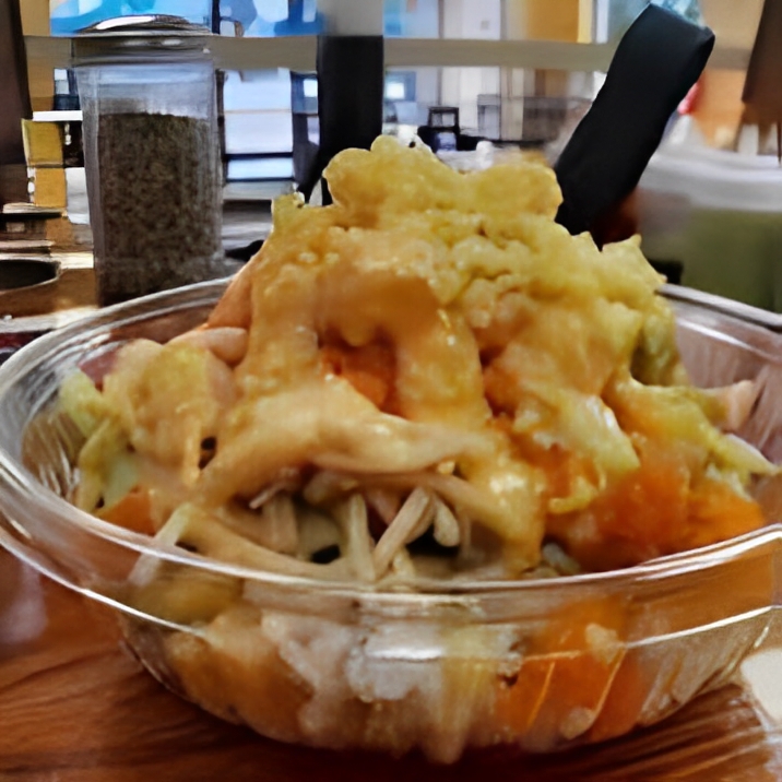 Poke-Star-Hawaiian-Poke-Bowl-Restaurant-Vegetable-Fried-Rice-Bowl-Clemson Vegetable Fried Rice Bowl - Fried rice mixed with vegetables and topped with fried items at Poke Star, a Hawaiian Poke Bowl Restaurant in Clemson