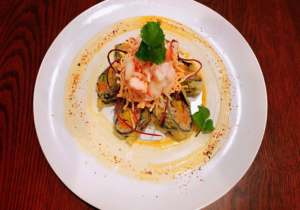 Crispy fried lobster sushi roll with spicy sauce at Poke Zone, a Japanese Restaurant in Edgewater