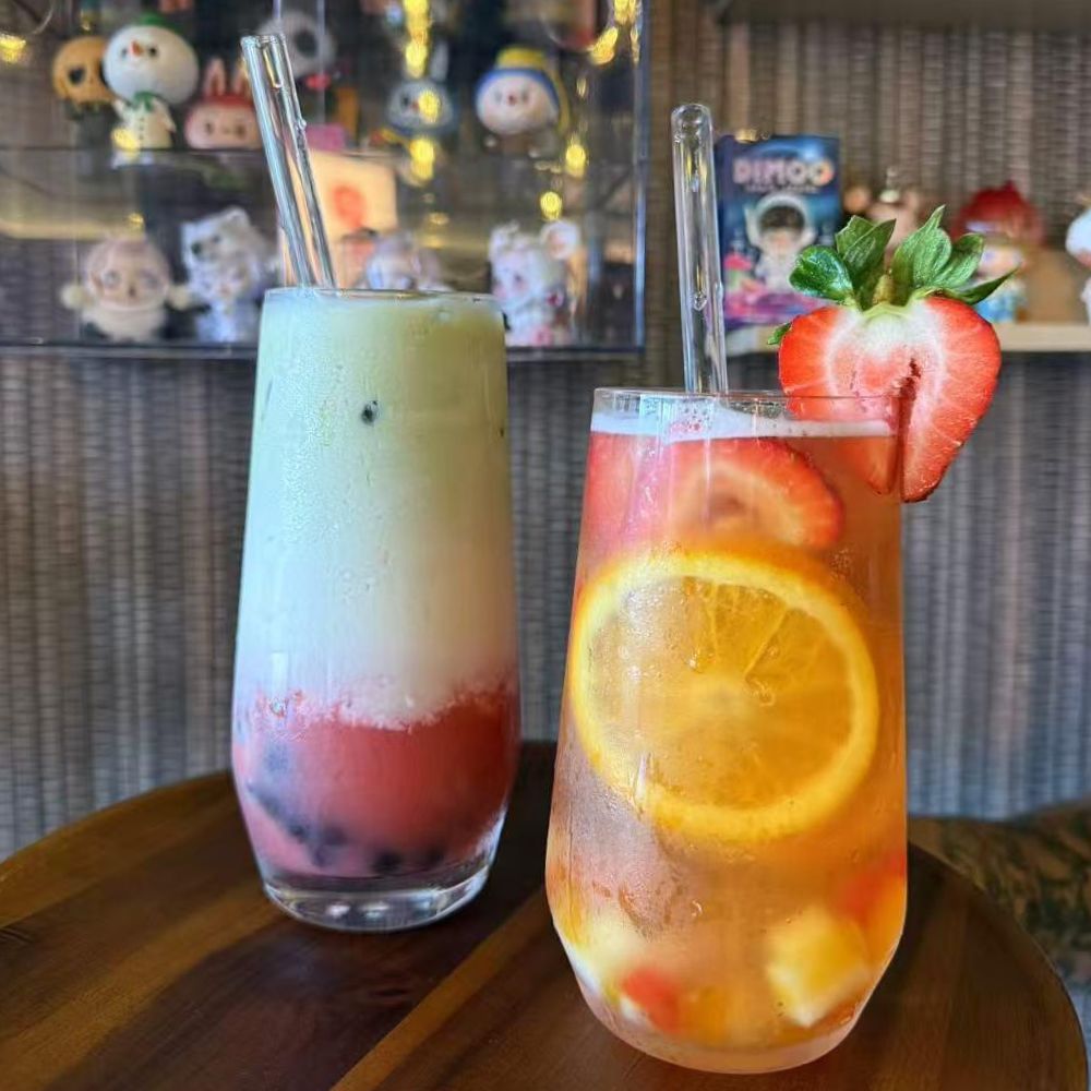 Fruity drinks with fruit slices at Pop Onigiri, a Japanese Restaurant in Bonita Springs