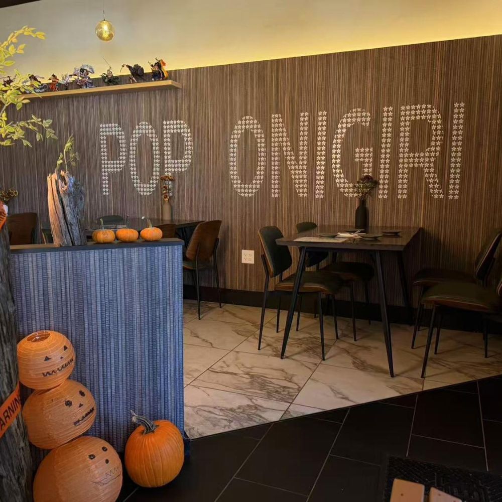 Interior of Pop Onigiri with Halloween decor at Pop Onigiri, a Japanese Restaurant in Bonita Springs