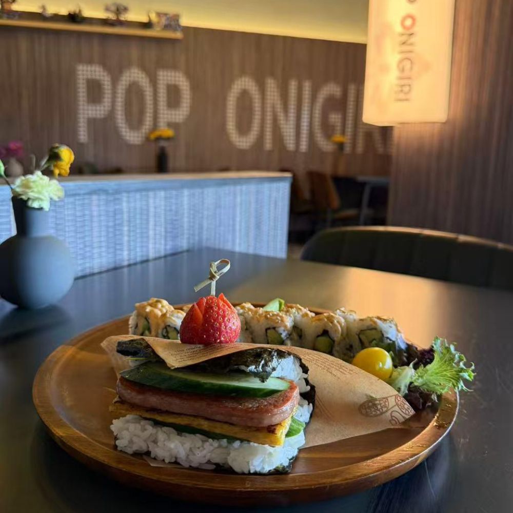 Rice sandwich and sushi with strawberry at Pop Onigiri, a Japanese Restaurant in Bonita Springs
