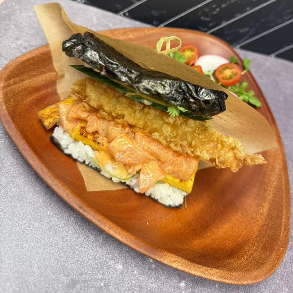 Tempura rice sandwich with veggies at Pop Onigiri, a Japanese Restaurant in Bonita Springs