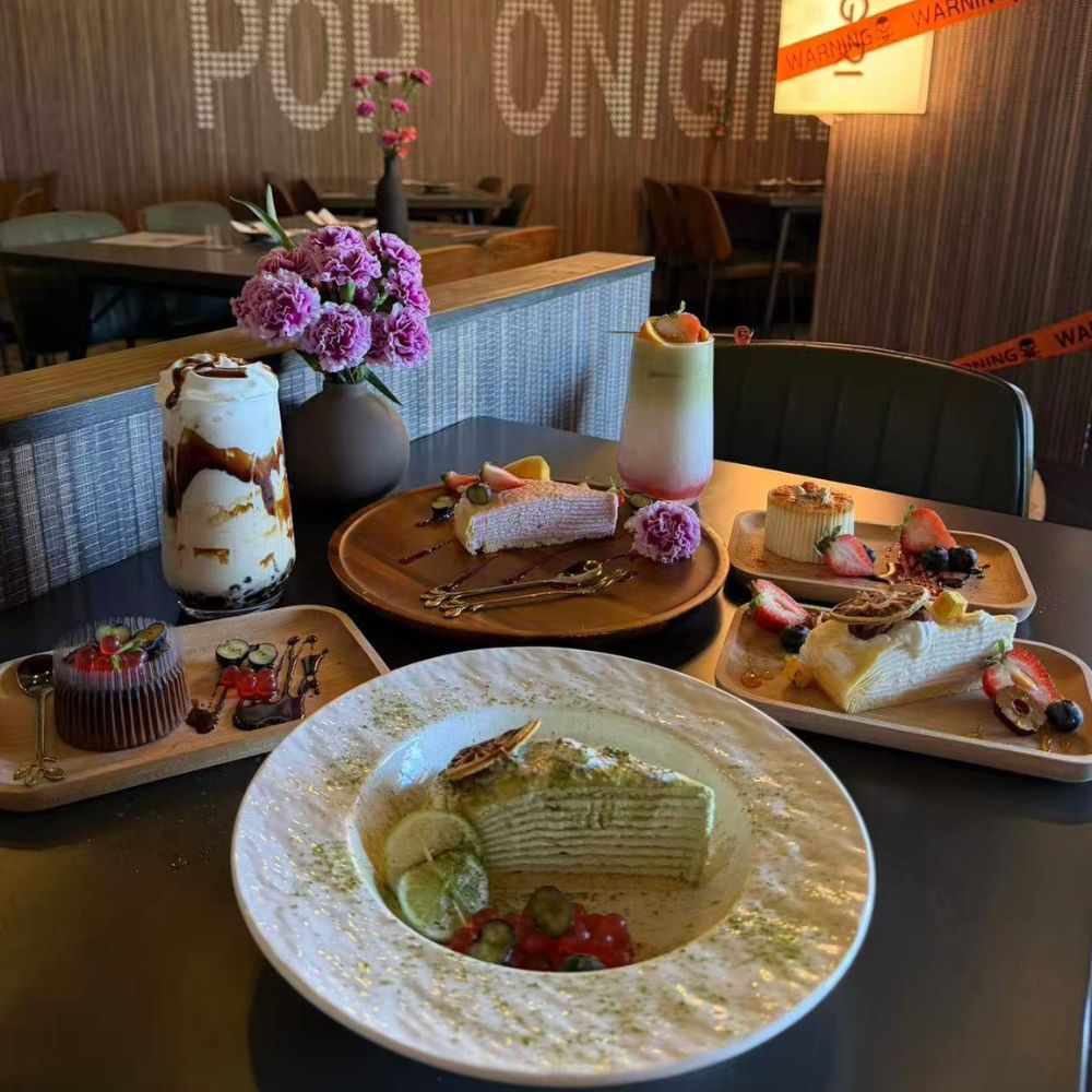 Various Japanese desserts and drinks with elegant plating at Pop Onigiri, a Japanese Restaurant in Bonita Springs