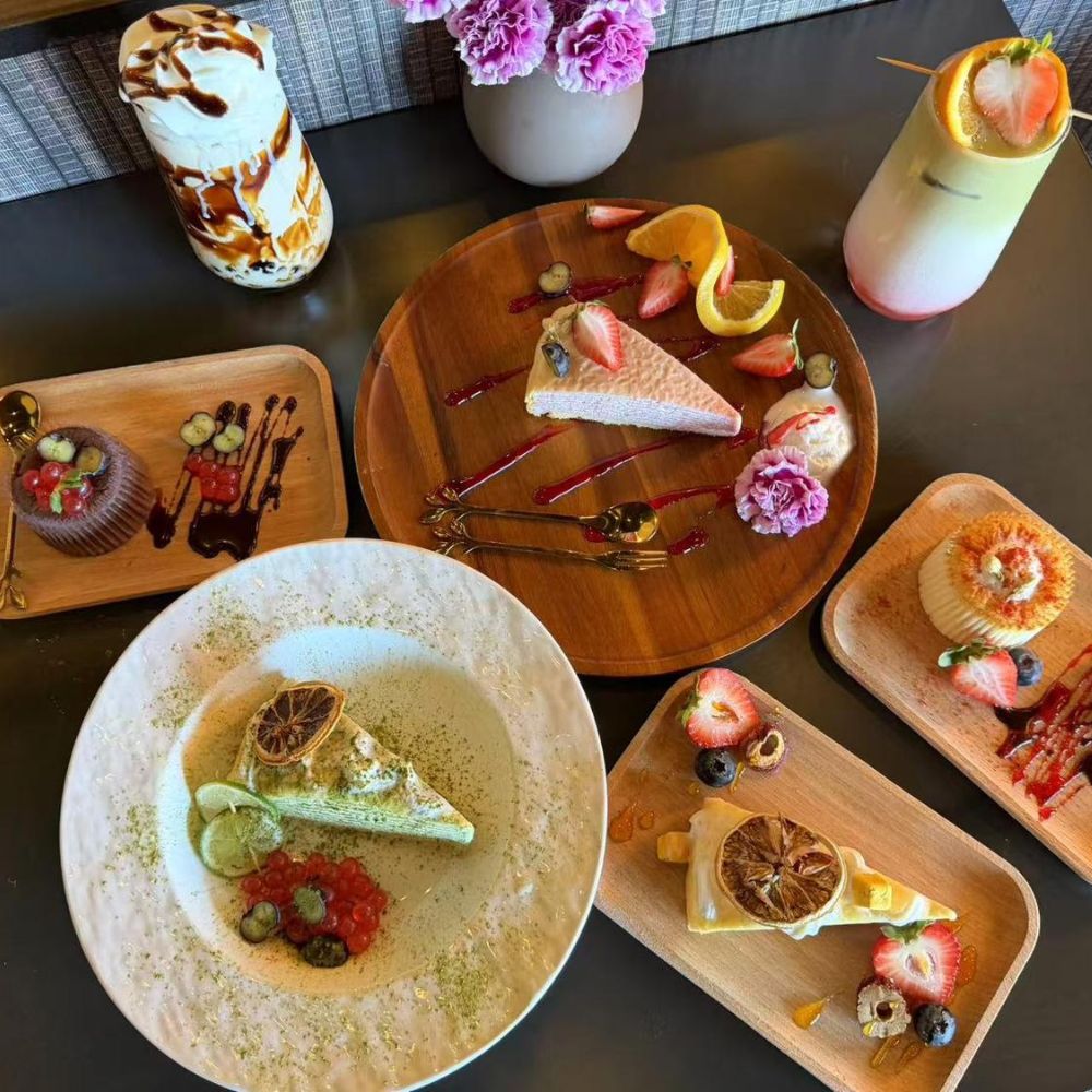 Various Japanese desserts and drinks with elegant plating at Pop Onigiri, a Japanese Restaurant in Bonita Springs