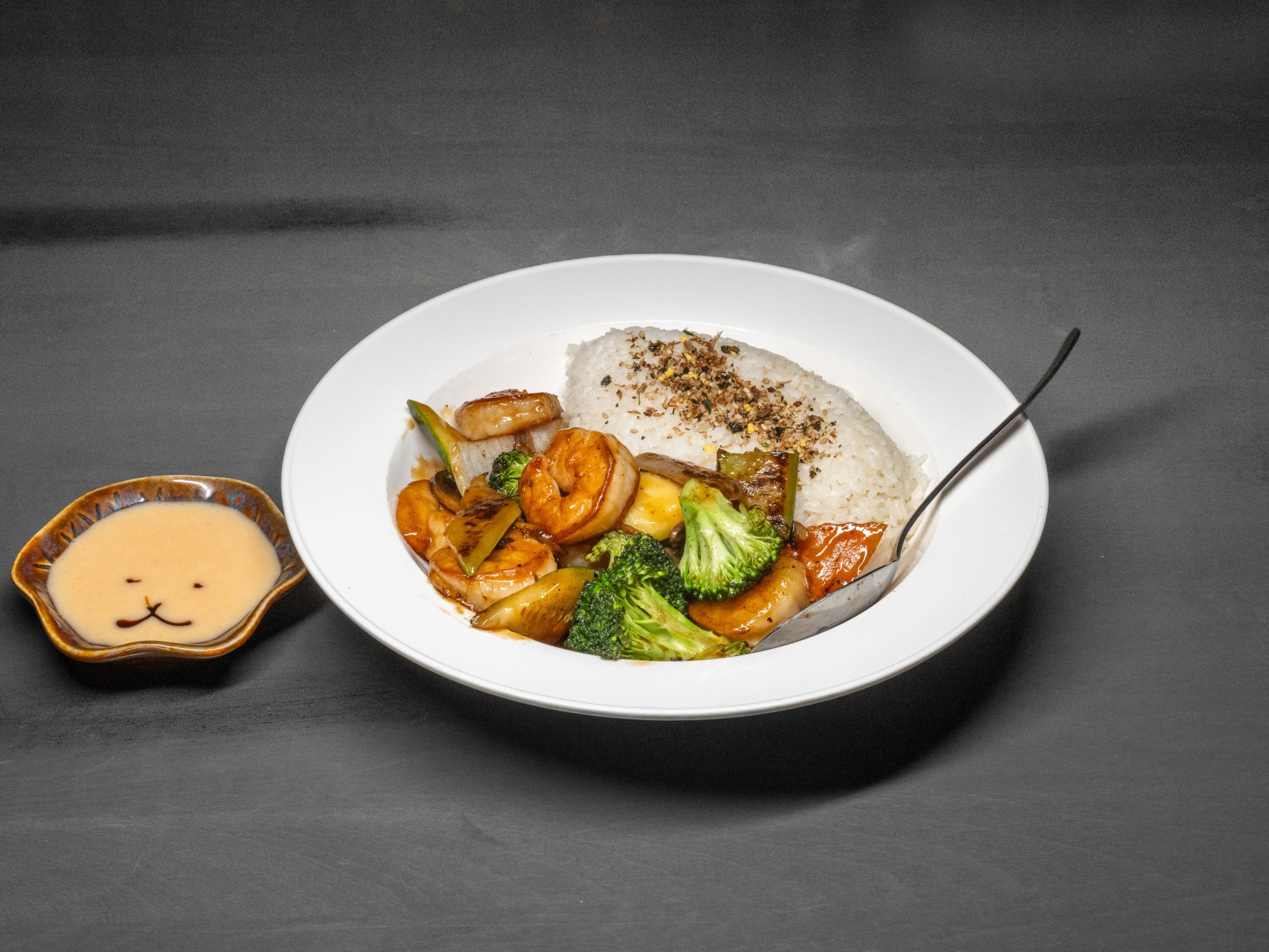 Shrimp hibachi with veggies & rice at Pop Onigiri, a Japanese Restaurant in Bonita Springs