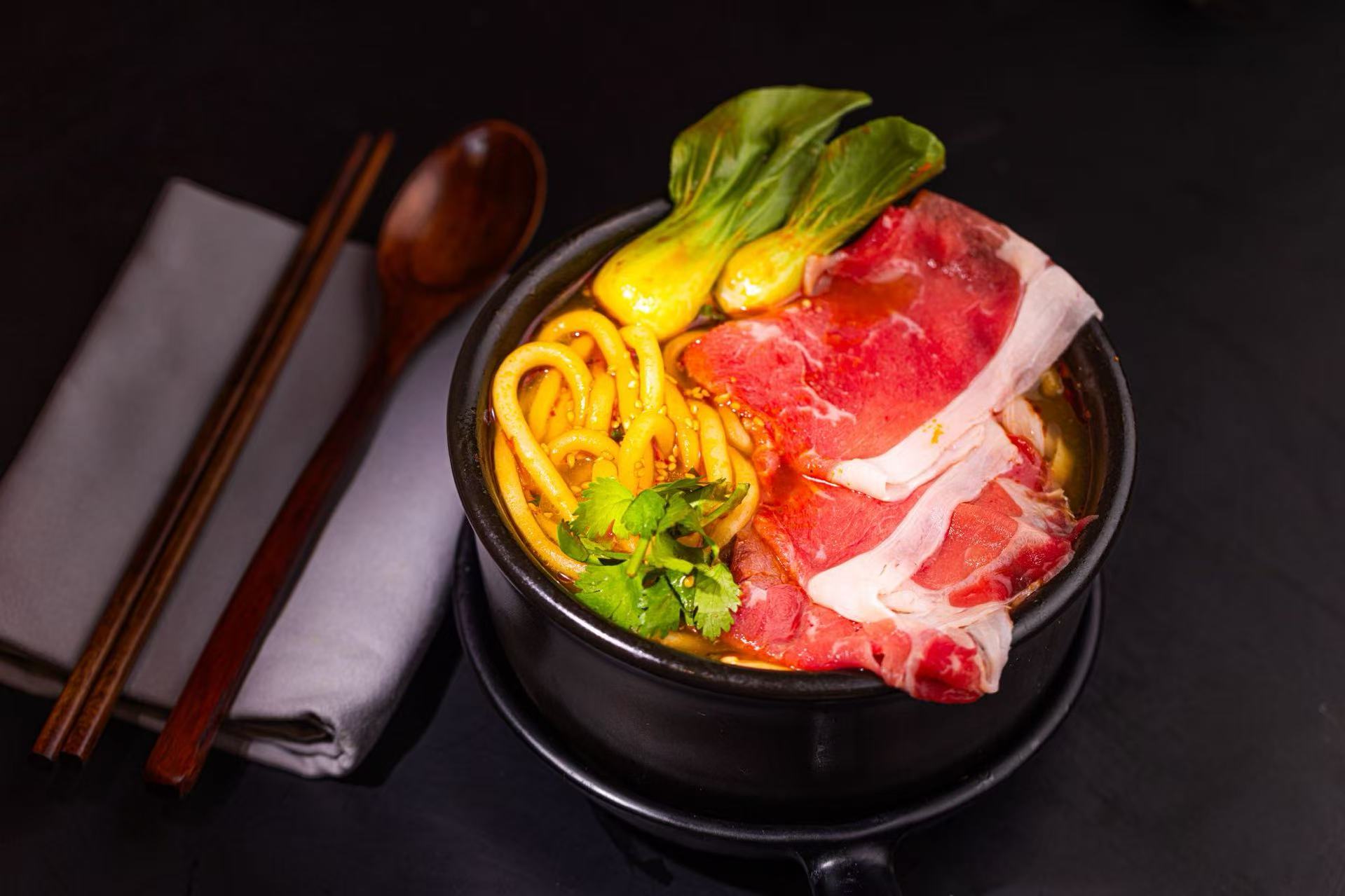 Beef Slice Potato Noodle Soup - Udon noodles with beef slices & bok choy at Potato Powder Love Noodle, a Chinese Restaurant in San Diego